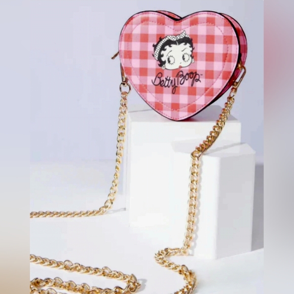 Betty Boop X Unique Vintage Red & Pink Plaid Betty Boop Heart Handbag. NWT - Picture 2 of 3